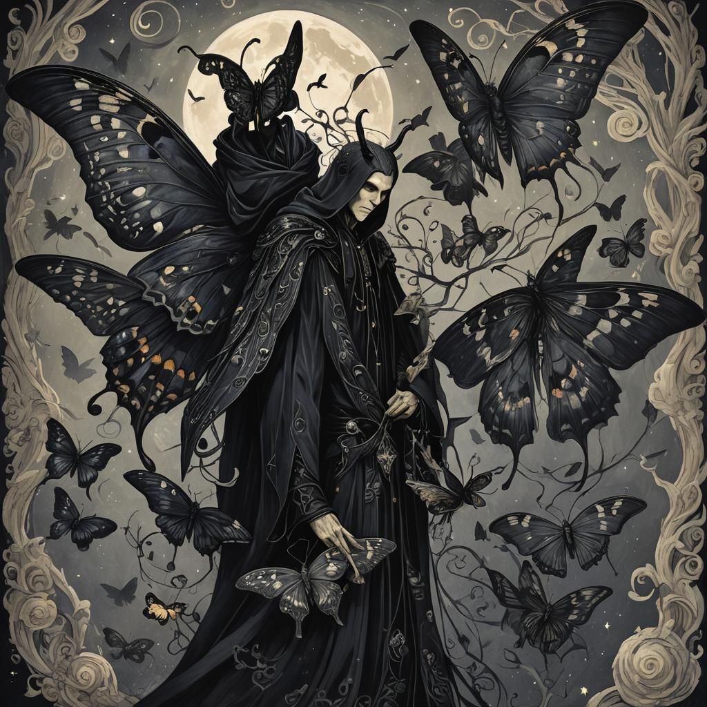 Shadowmoth Whisperer: Mysterious Figure in 3D Anime Art