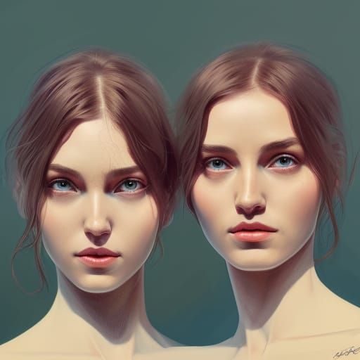 Hyperdetailed Portrait of Twins in Art Nouveau Style