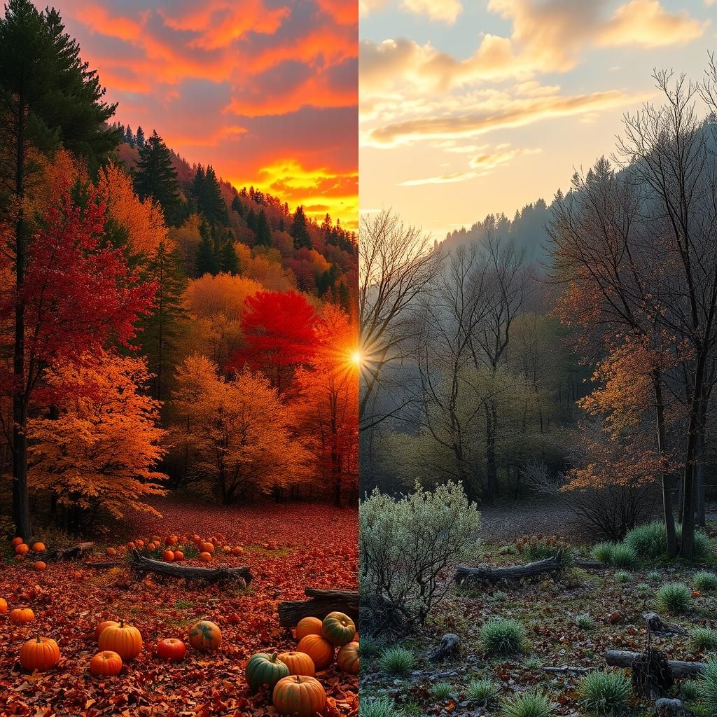 Seasons Wheel: Autumn and Spring Landscape