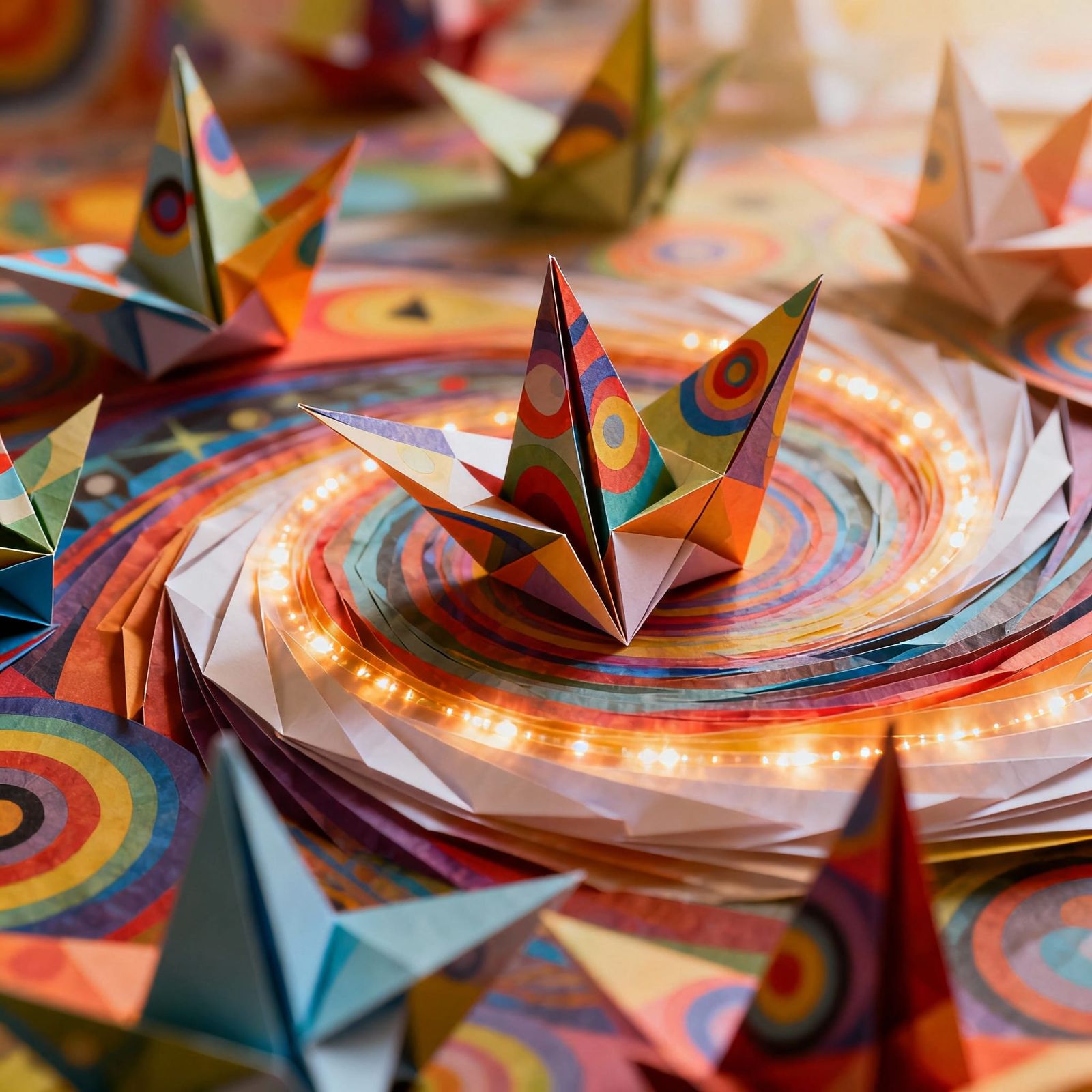 Vibrant Origami Papercraft Swirling Colors