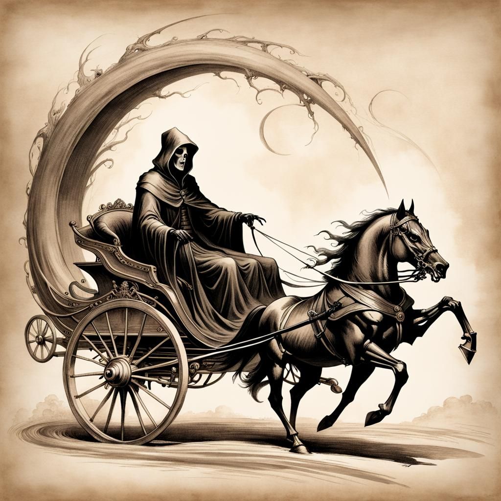 Grim Reaper Sepia Sketch in Gothic Horror Style