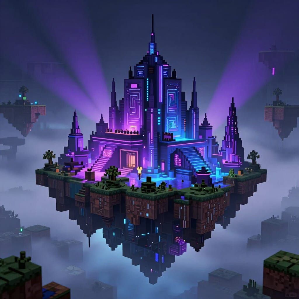 Futuristic Minecraft End Base with Neon Accents