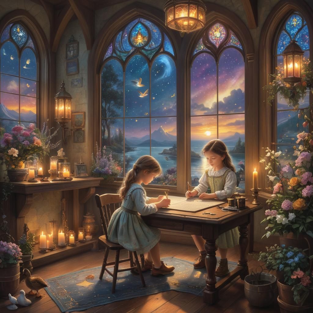 Girl Designs Stained Glass in Ethereal Fantasy Style