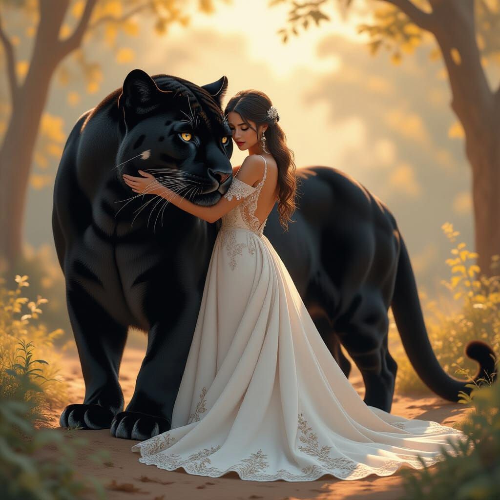 Woman and Panther in Digital Art Style