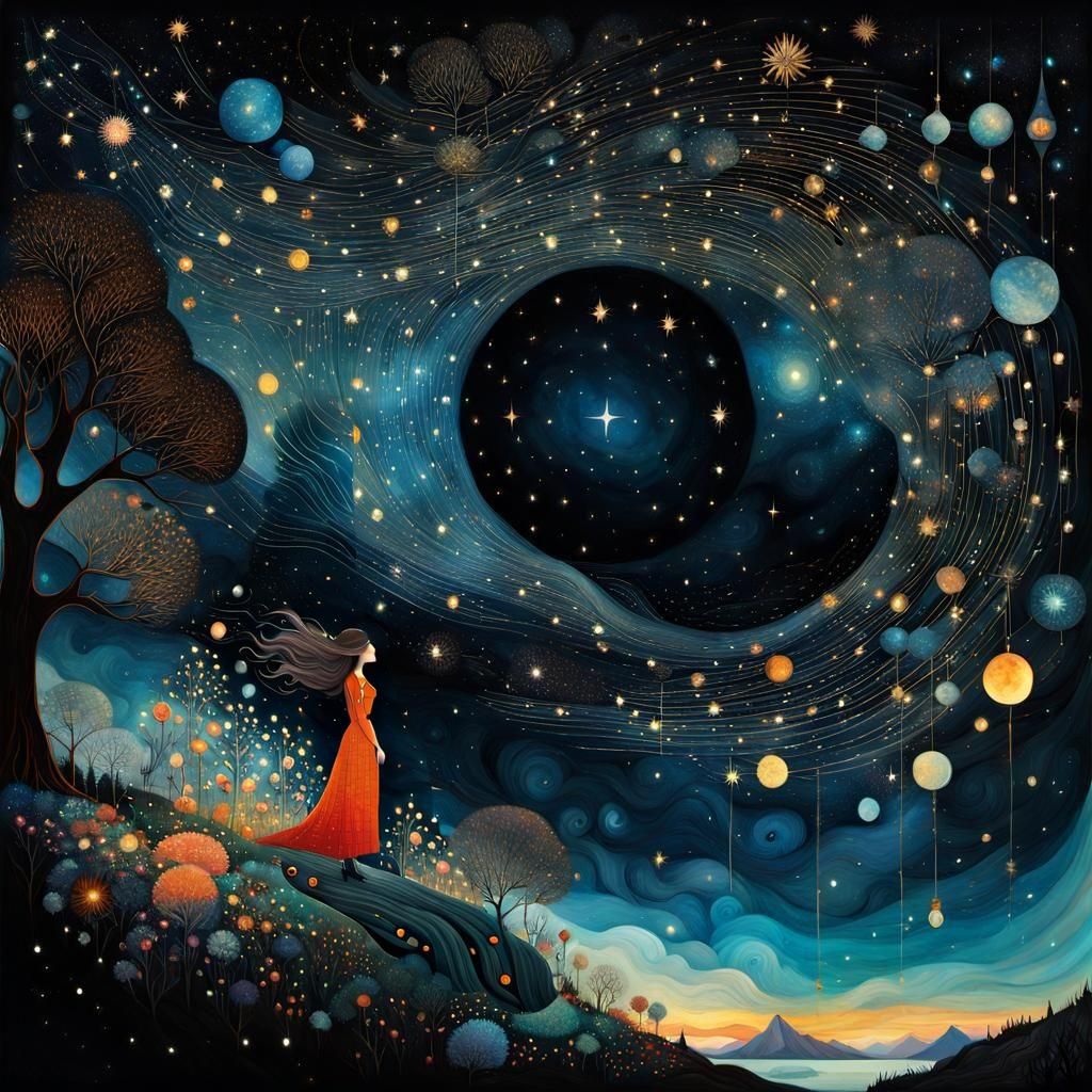 Vibrant Starry Night Sky in Maximalist Style