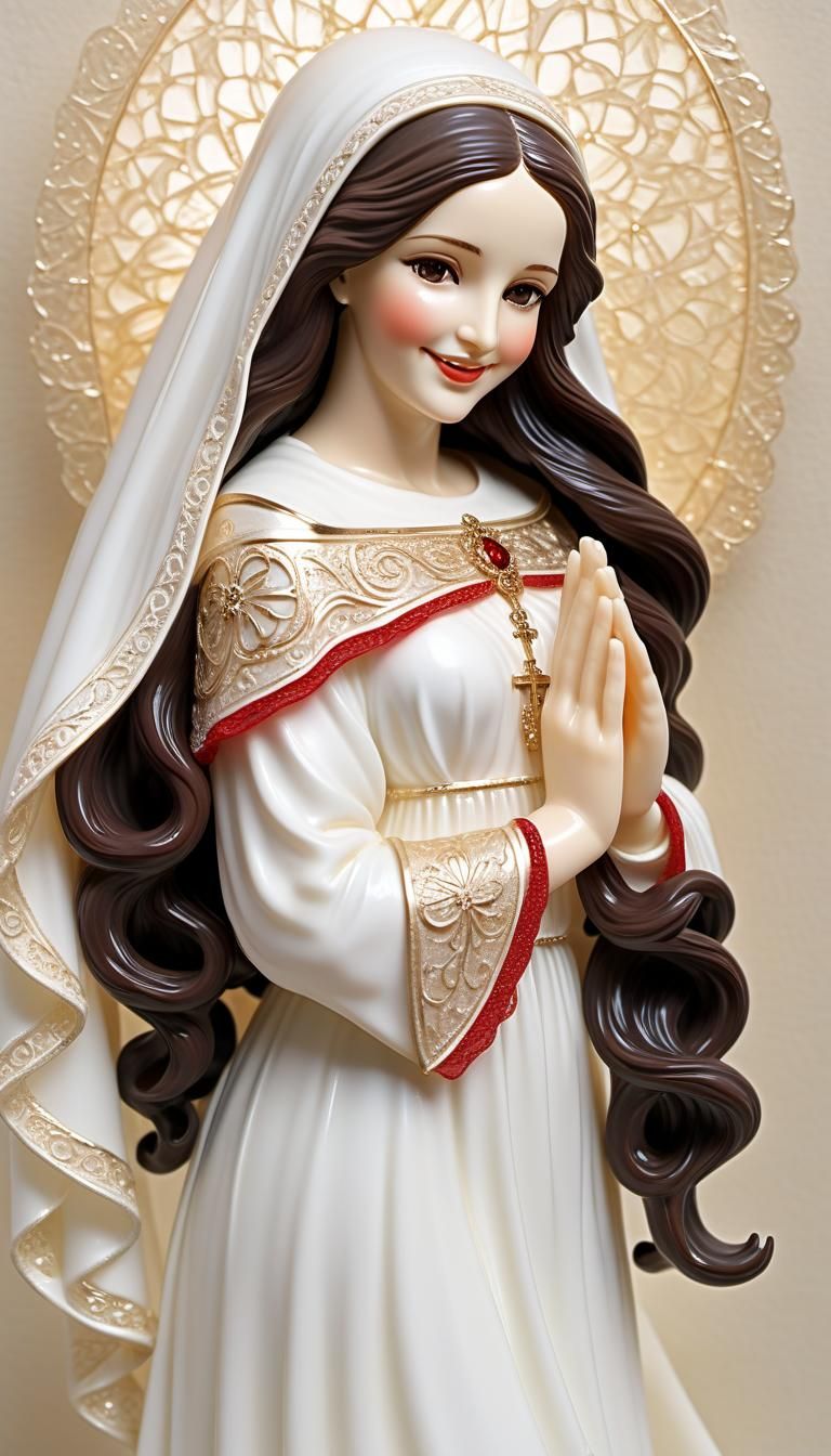 Resin Cast: Smiling Virgin Mary in White Tunic
