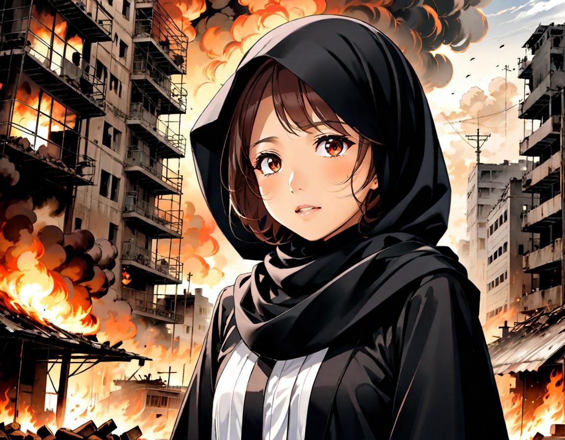 Anime Art: Indonesian Woman in War Zone