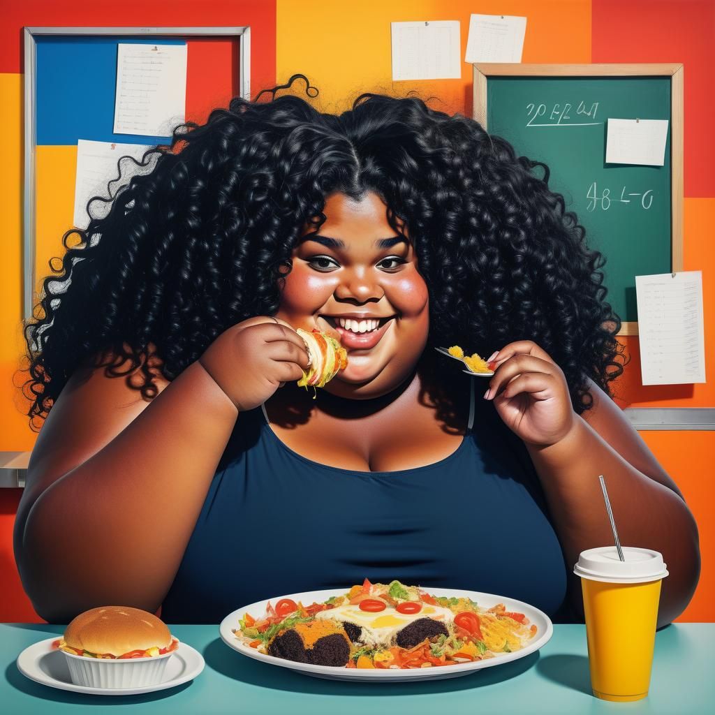 Abstract Art of a Heavy Young Girl Eating