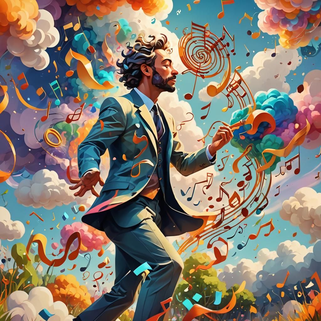 Mans Rhythmic fart with music notes