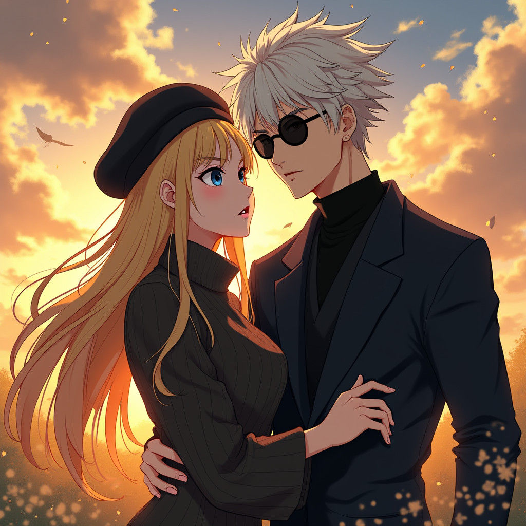 Captivating Sorcerer Couple in Dreamy Anime Style