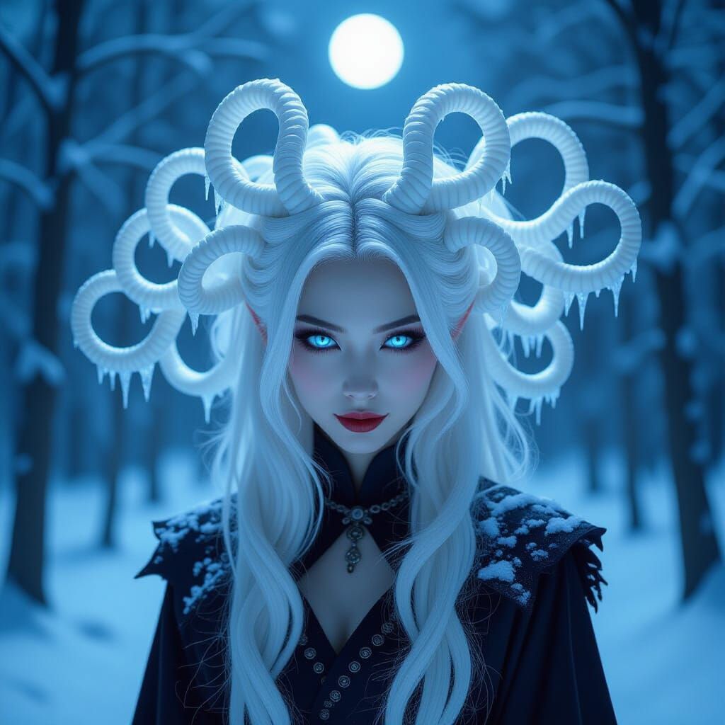 Ethereal Asian Vampire in Snowy Forest, Gothic Horror