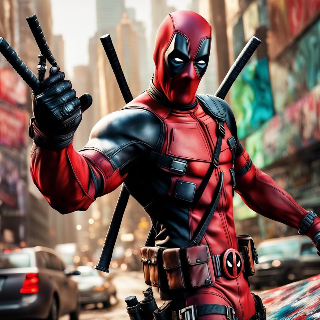 Hyperrealistic Deadpool Splash Art Portrait