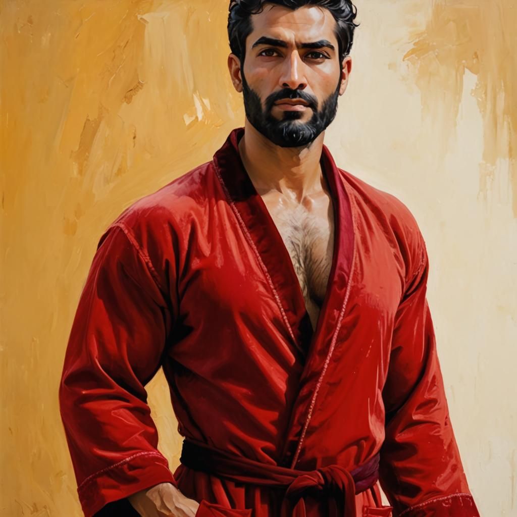 Handsome Man in Velvet Robe: Impressionist Mountain Portrait