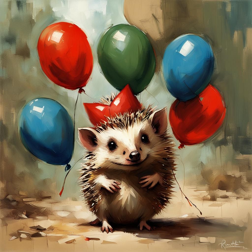 Chibi Hedgehog's Birthday with Balloons