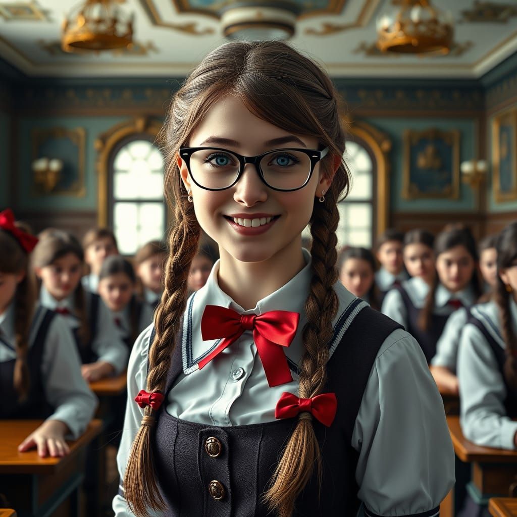 Victorian Schoolgirls in Ornate Classroom, Digital Matte Pai...
