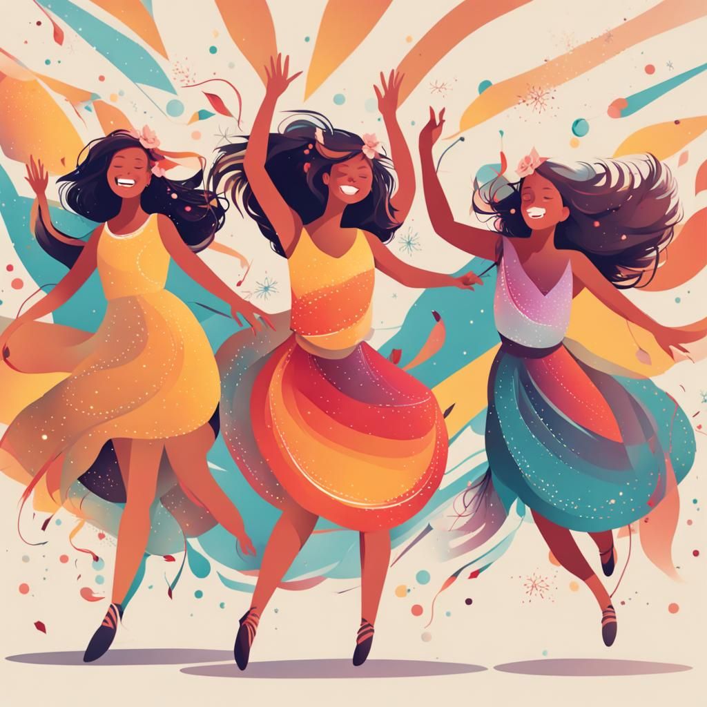 Festive Girls Dancing with Joy and Dynamism