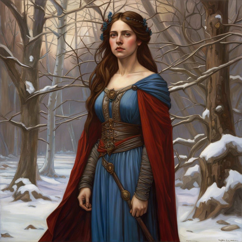 Medieval Maiden in Winter, Waterhouse Style