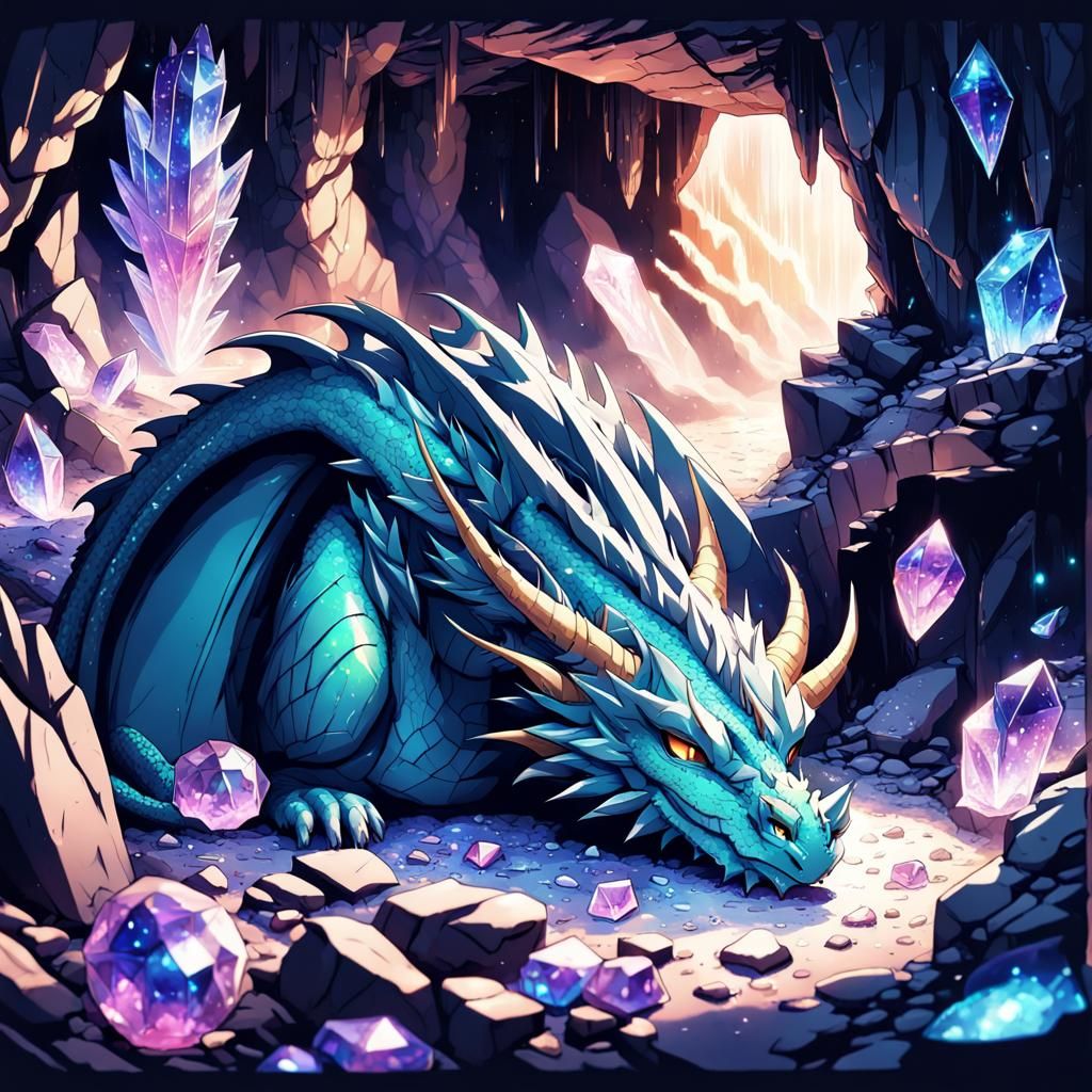 Sleeping Dragon in Crystal Cave: Anime Style