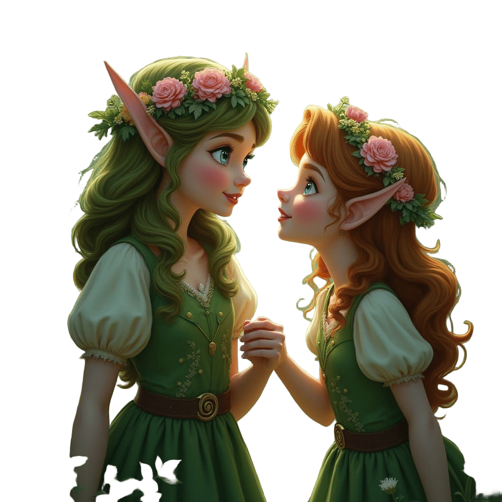 Fairy and Elf Meeting in Enchanted Forest