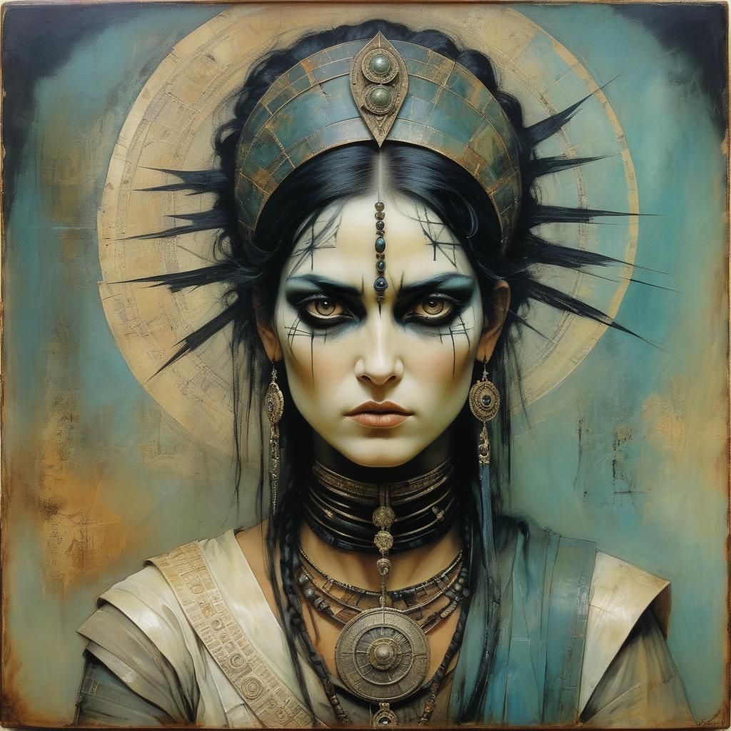 Diabolical Punk Portrait in Encaustic Style