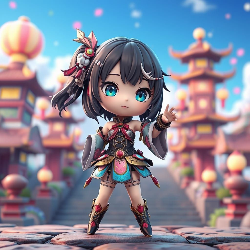 Dynamic Chibi Girl in 3D Anime Style
