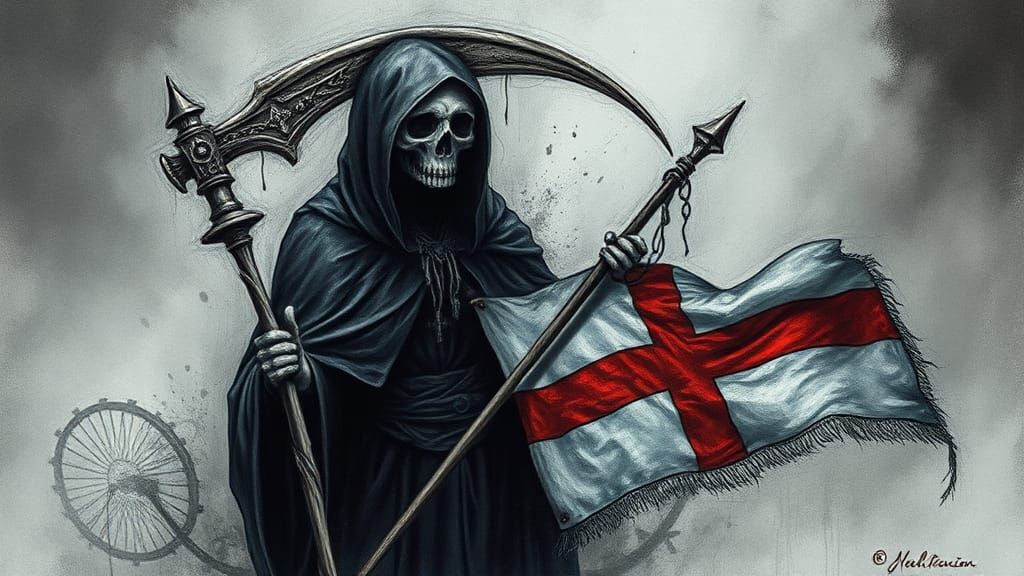 Dystopian Grim Reaper in Surreal Political Dreamscape