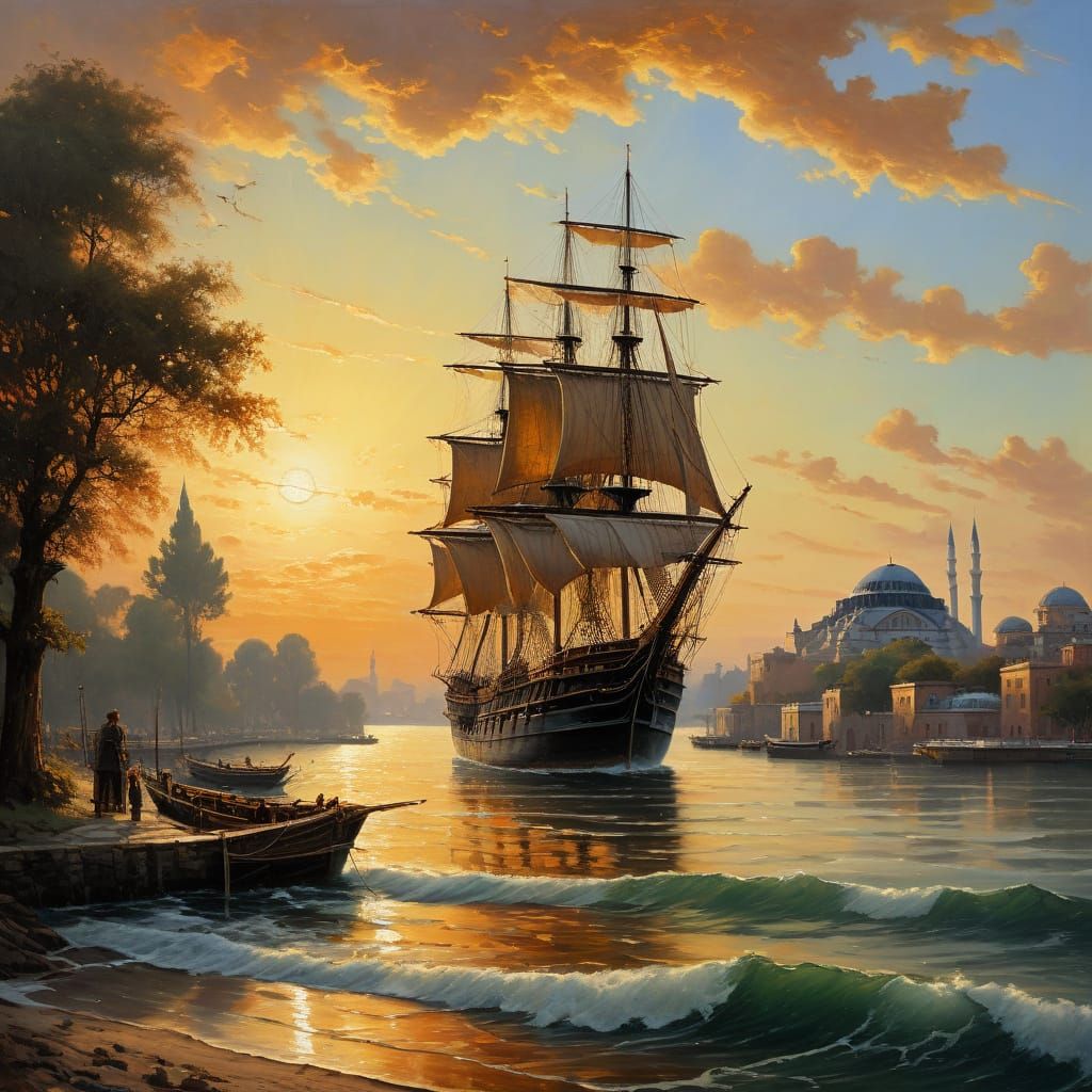 Elegant Sunset on the Bosphorus with Hagia Sophia