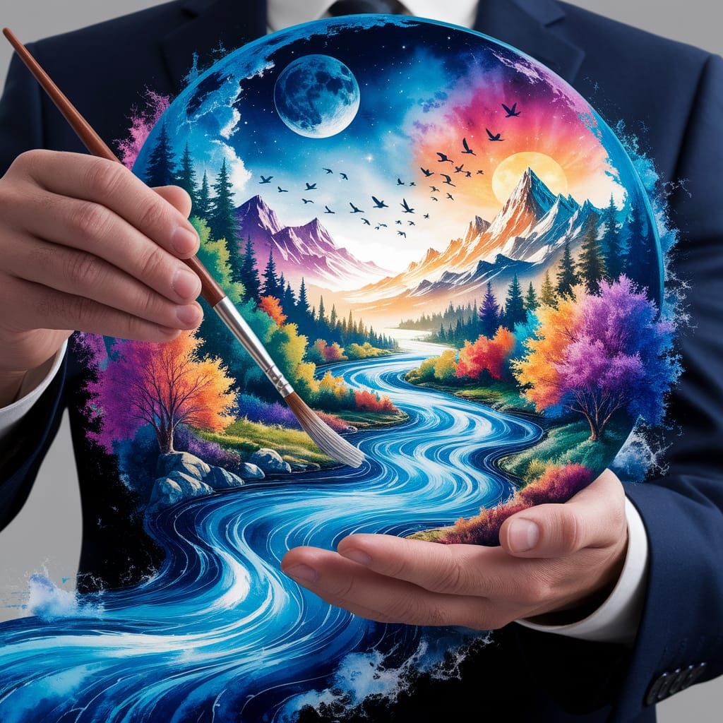 Miniature Earth Landscape Painted in Watercolor Style