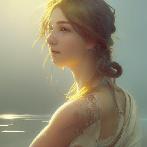 Sorrowful Fisherman's Daughter Portrait in Artgerm Style