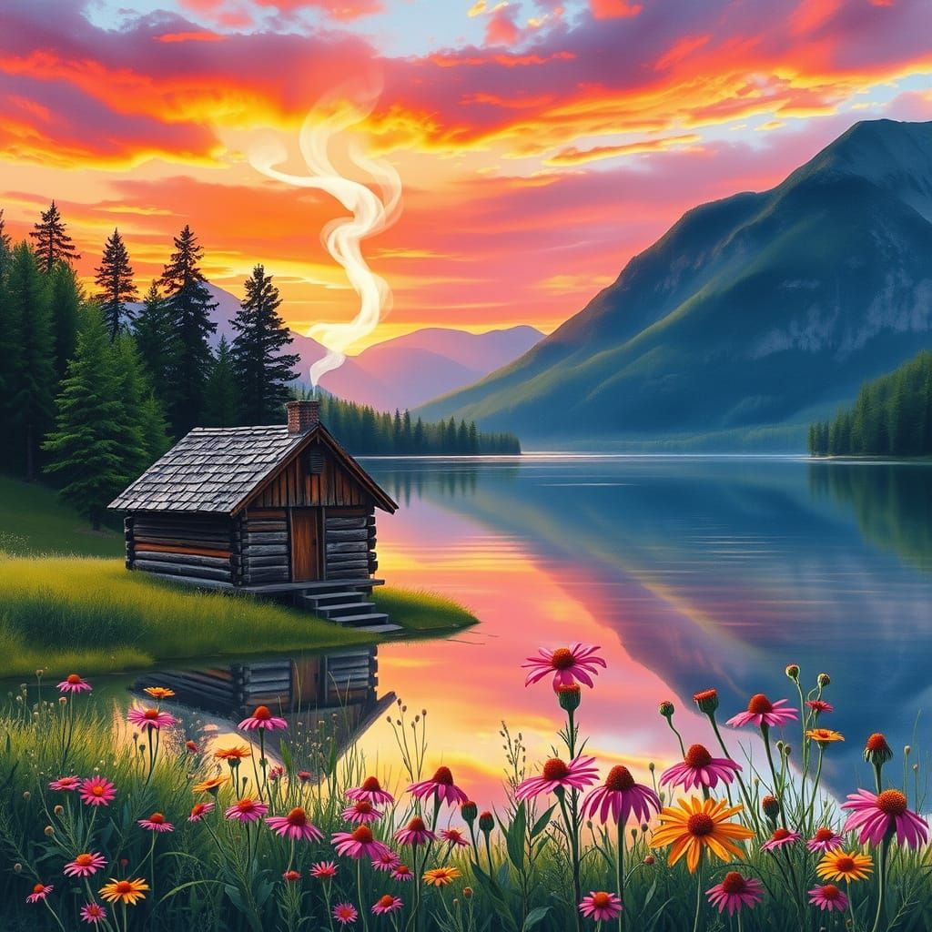 Serenity at Sunset with Vibrant Lake Reflections