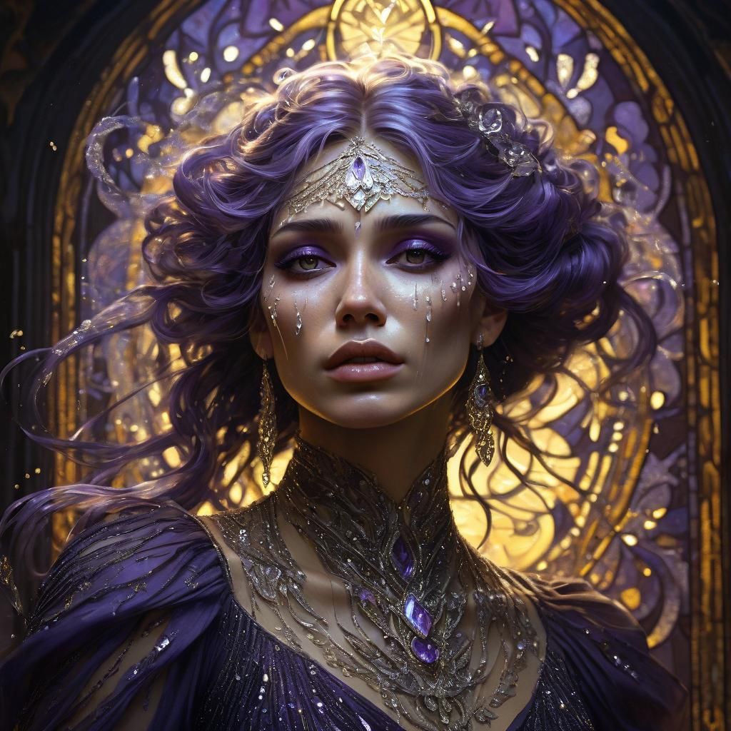 Diamond Tears: Dark Fantasy Portrait in Art Nouveau Style