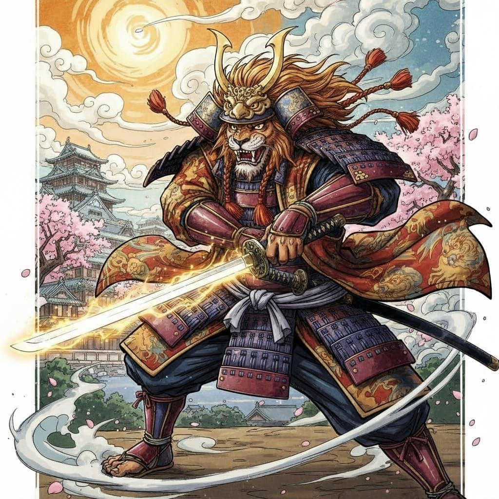 Samurai Lion Warrior Inspired by Anime Art