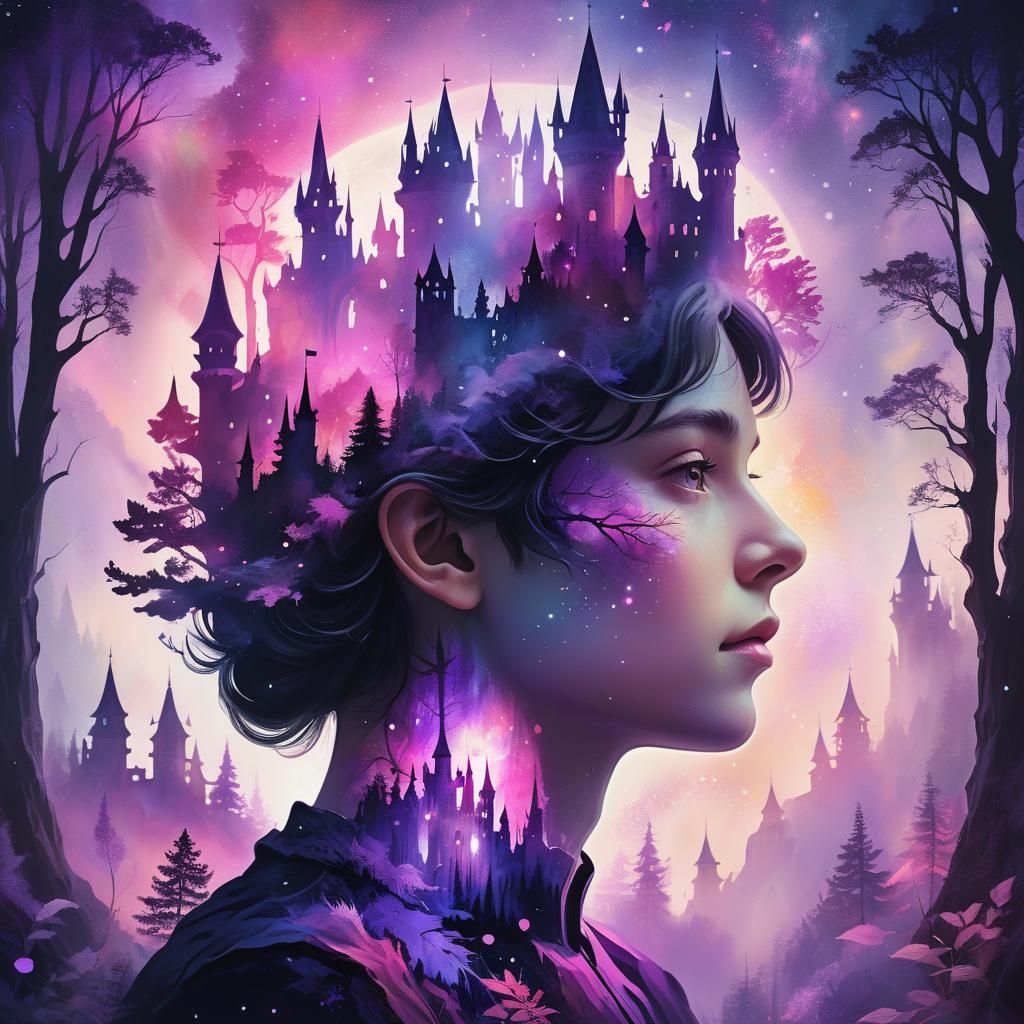 Magical Forest Double Exposure in Silhouette as Digital Art