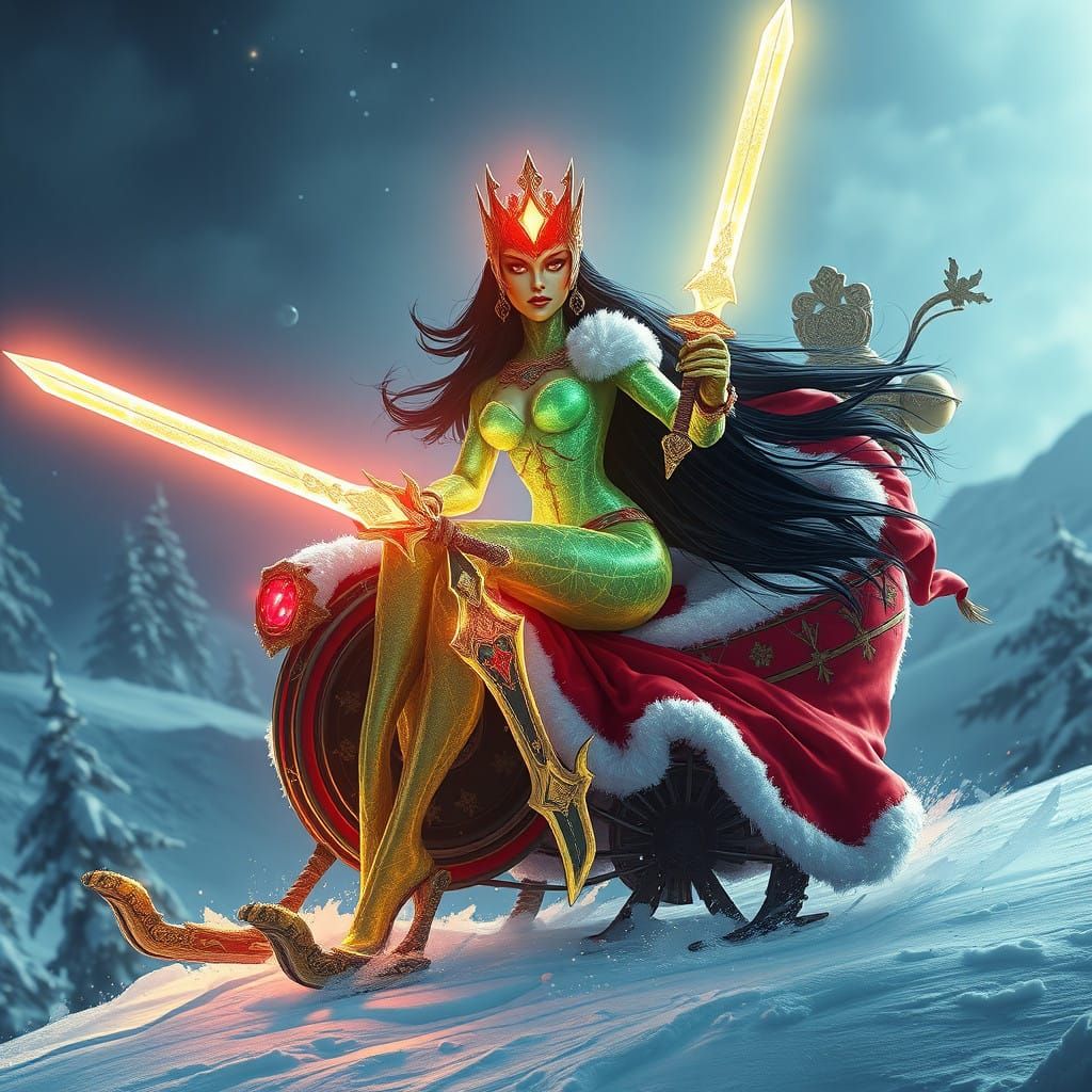 Fantastical Glass Warrior Rides on Snowy Mountaintop