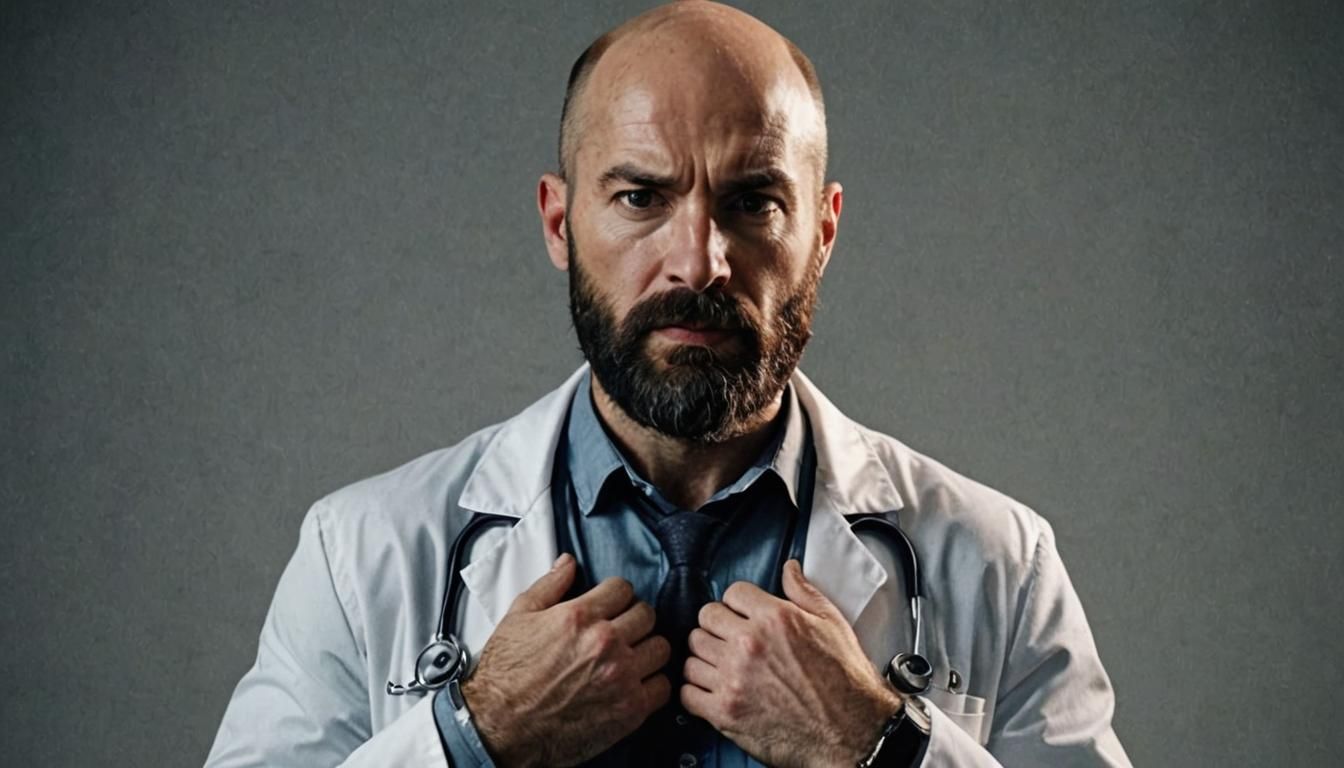Cinematic Portrait of Muscular Doctor Listening to Heartbeat