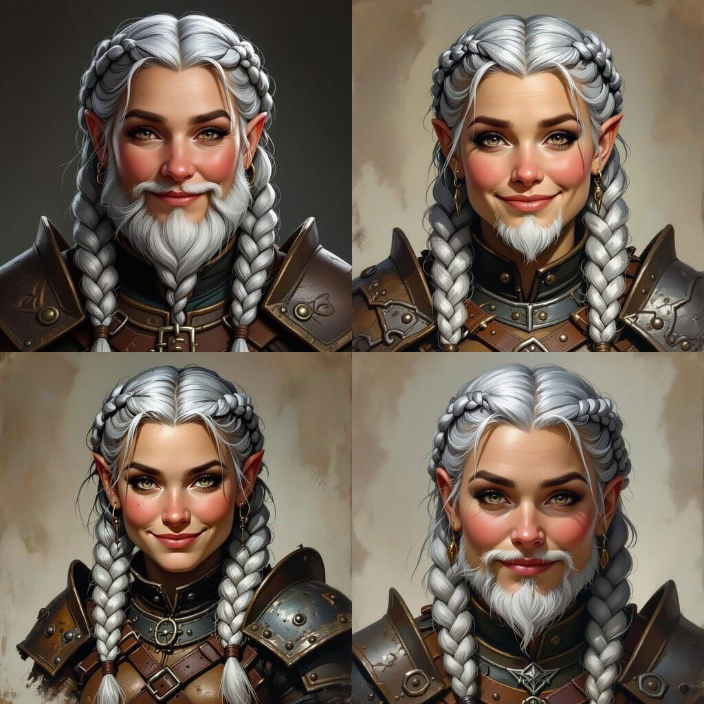 Female Dwarf Warrior Bust with Silver Hair and Beard