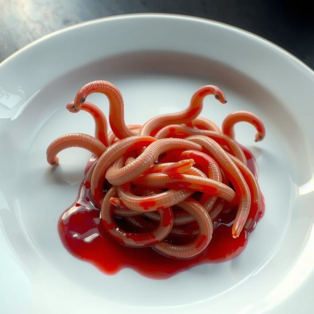 Surreal Worm Spaghetti in Dark Aesthetic