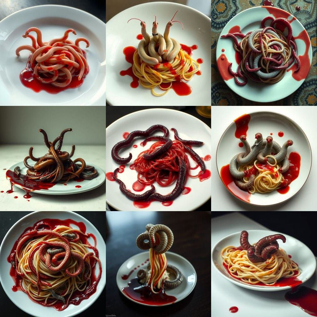 Disturbing Worm Spaghetti: A Surreal Culinary Nightmare