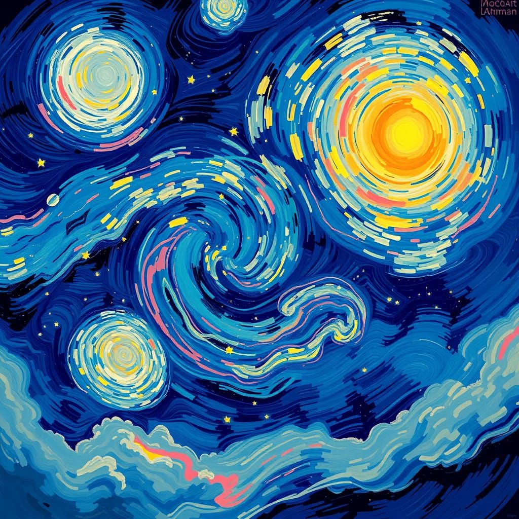 Digital Starry Night in Vibrant, Expressive Style