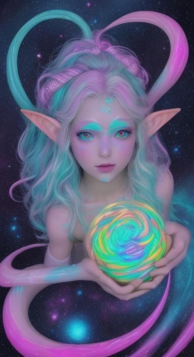 Astral Elf with Vibrant Cosmic Candy Colors