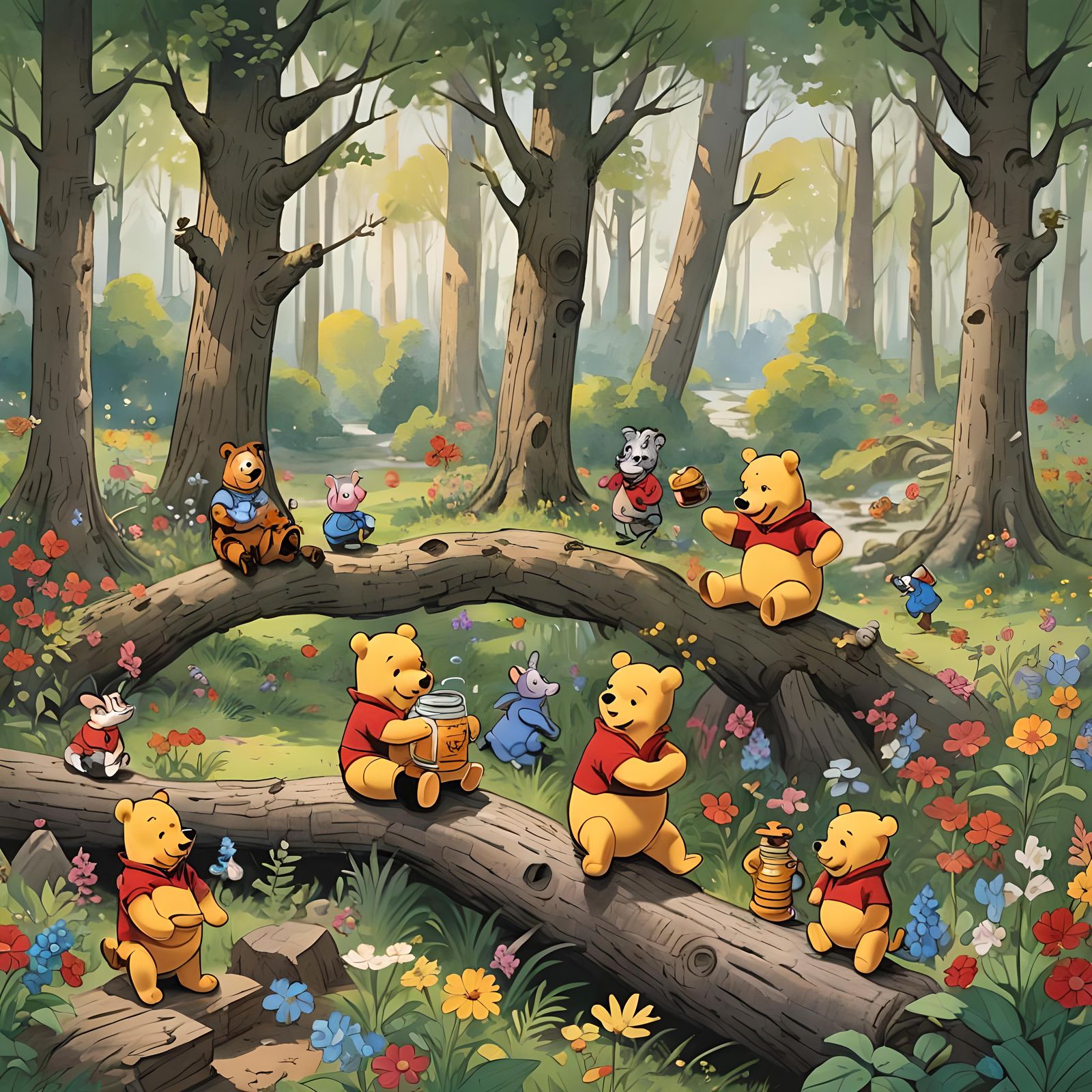 Winnie the Pooh Storybook Illustration with Honey