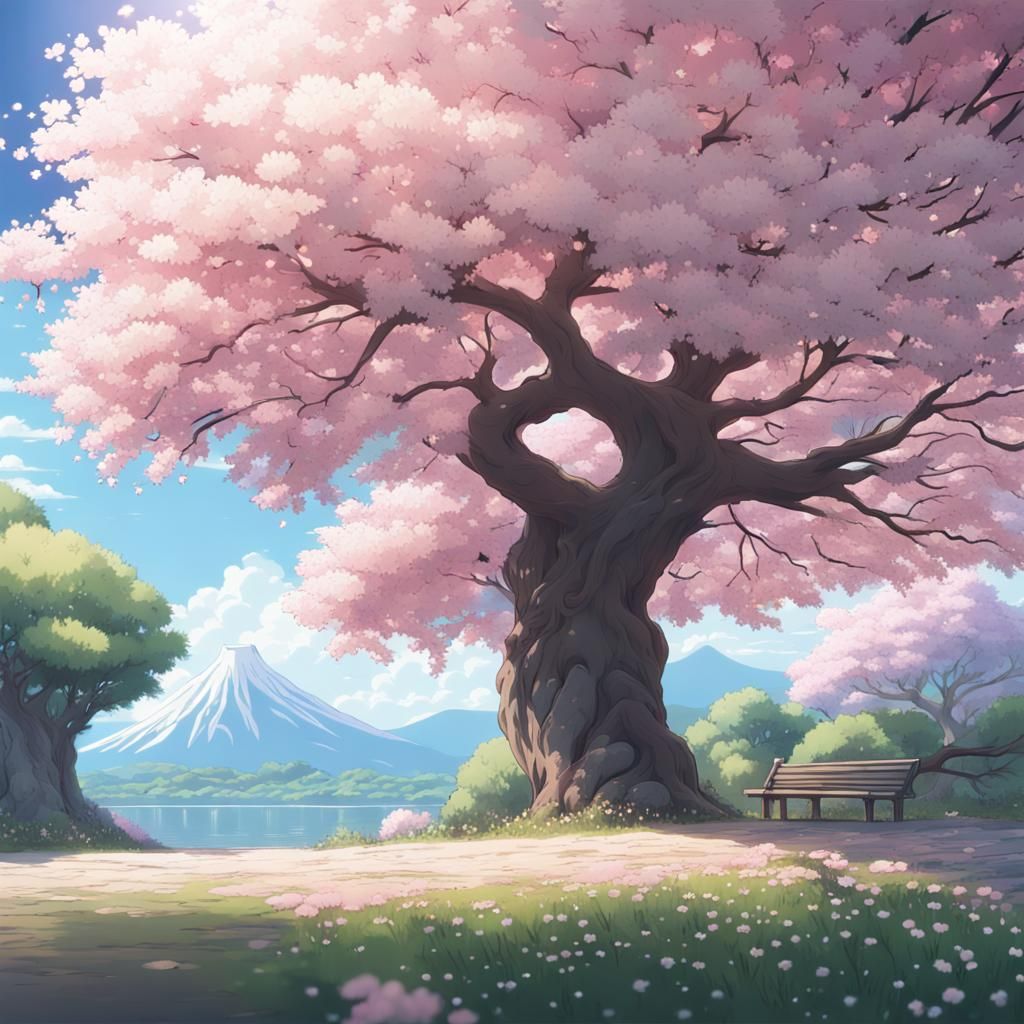 Anime Key Visual of Cherry Blossom Tree