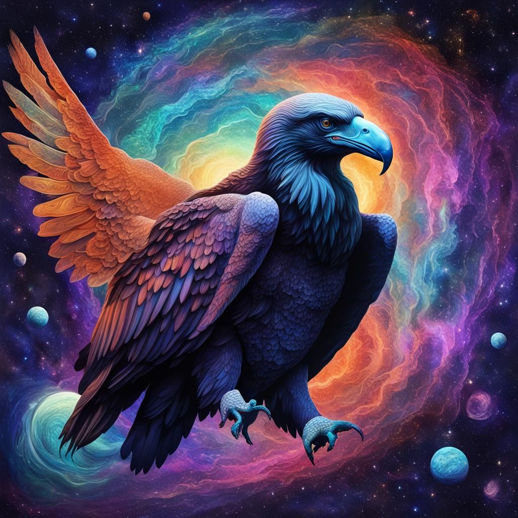 Condor Soaring Through Space: Astral Cosmic Illustration