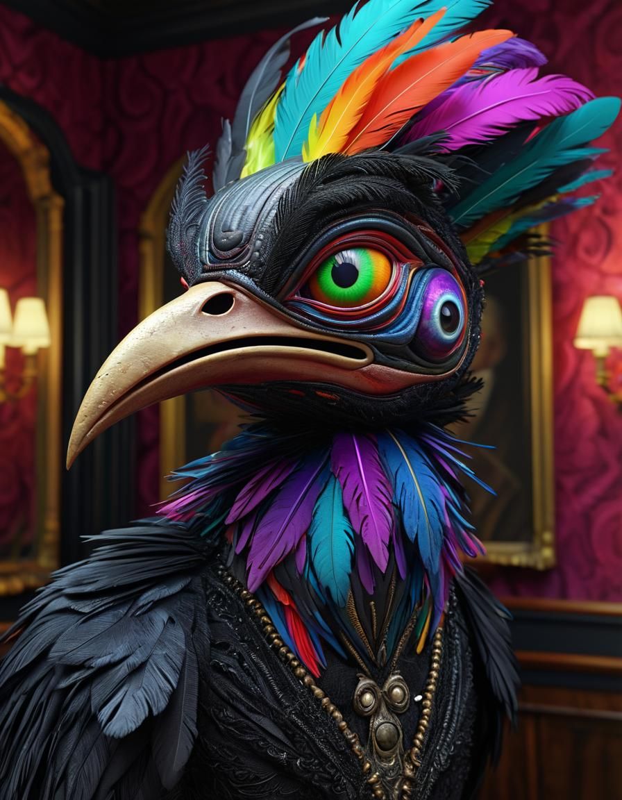 Hyperdetailed 3D Bird-Alien Portrait in Victorian Setting