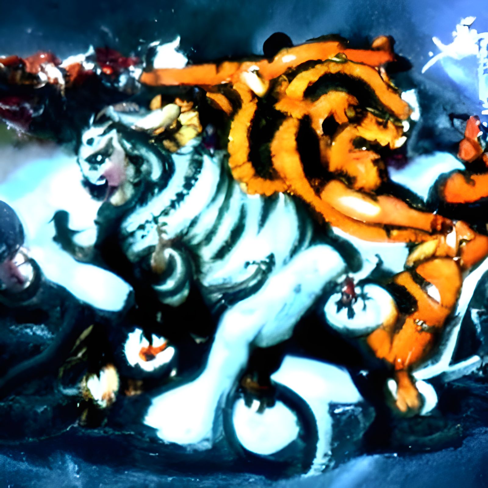 Goddess Durga Riding Tiger Defeats Demons