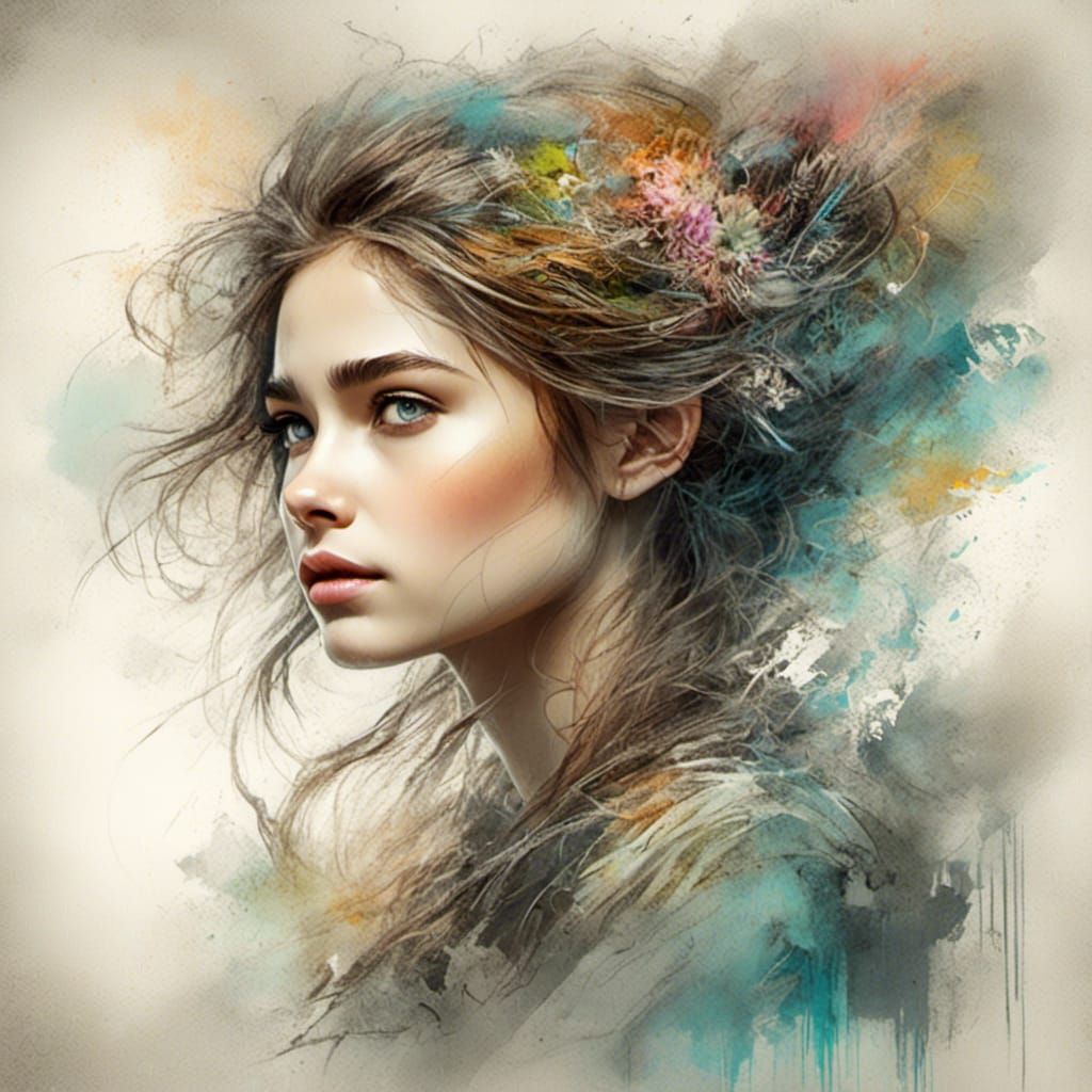 Fantasycore Portrait in Digital Watercolor Style