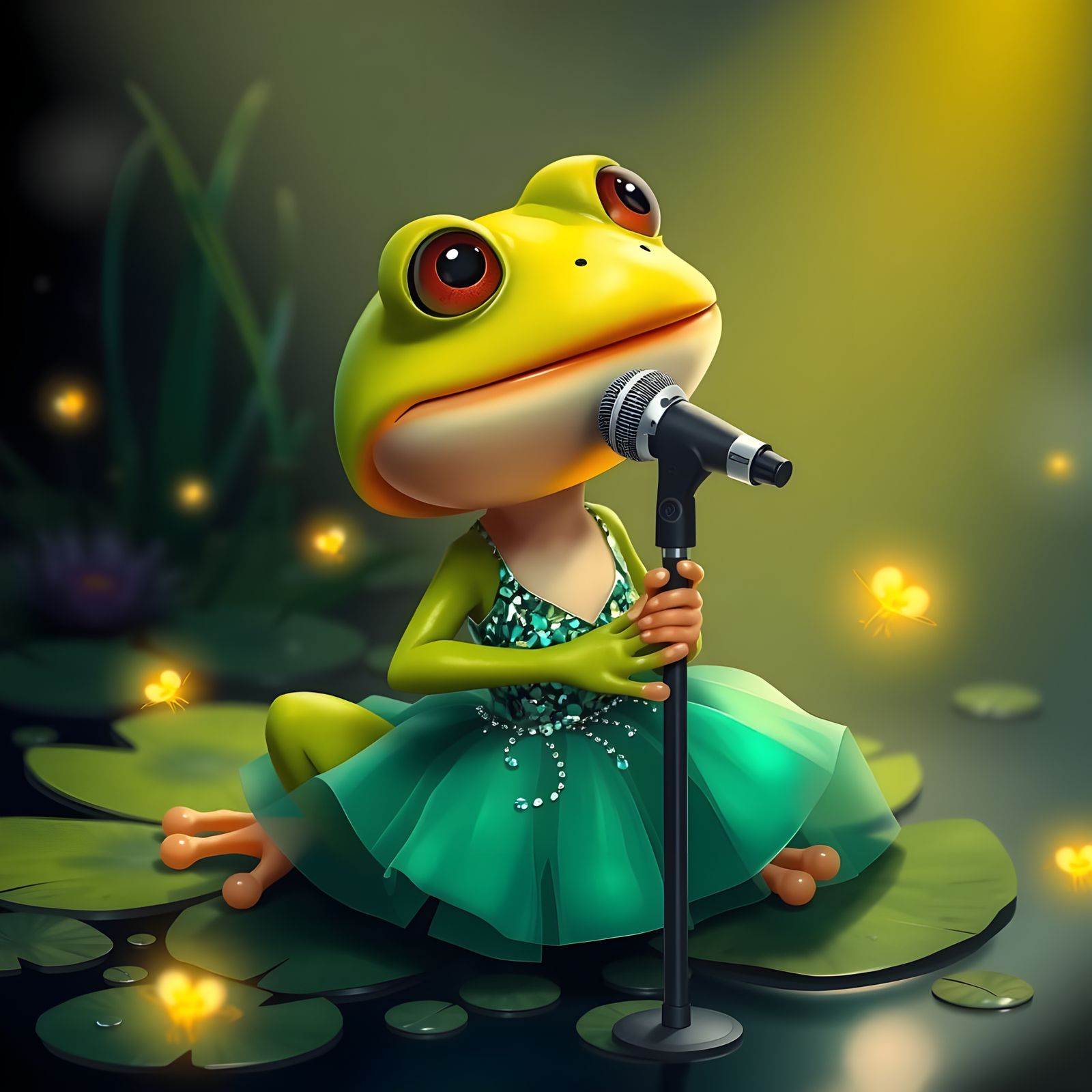 Taylor Swift Frog Singer on Lily Pad Stage