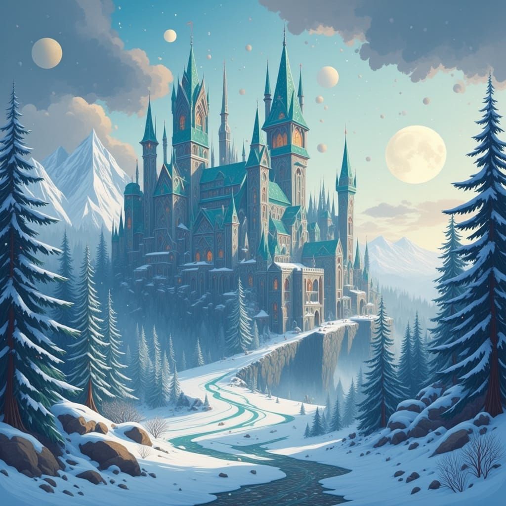 Majestic Castle in a Frosty Winter Kingdom