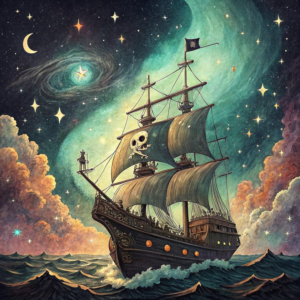Ghostly Pirate Ship Sails Through Cosmic Seas