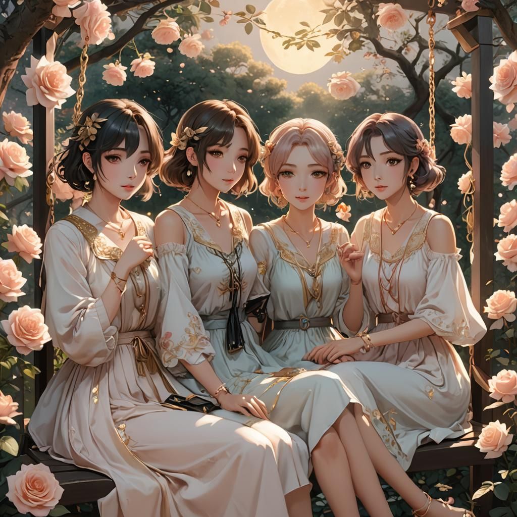 Dreamy Anime Rose Garden at Night in 3D